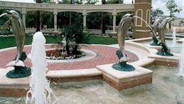 Closer view of dolphin fountain